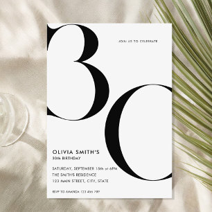 Invitation Blanc minimaliste Chic moderne 30e anniversaire