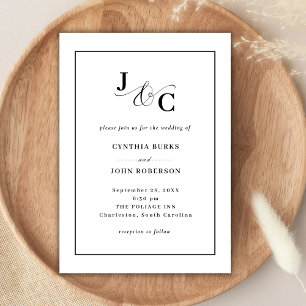 Invitation Blanc Minimaliste et Chic Mariage à Bordure Noir