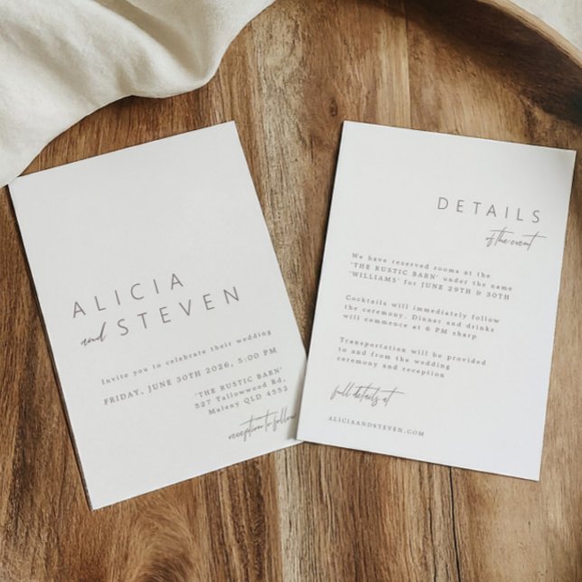 Invitation Blanc minimaliste moderne tout en un Mariage (Minimalist White Modern All in One Wedding Invitation)