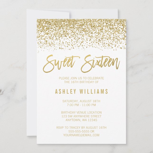 Invitation Blanc moderne Faux Gold Parties scintillant Sweet  (Devant)