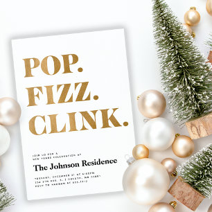 Invitation Blanc Moderne Or Pop Fizz Clink Nouvel An