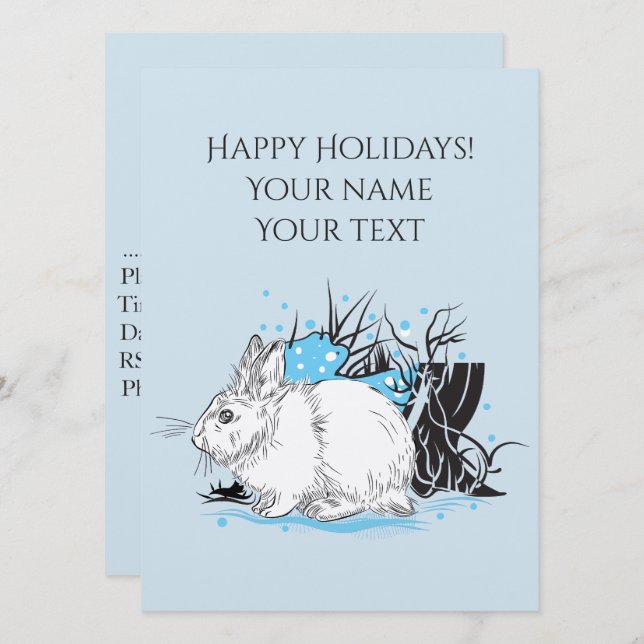 Invitation blanc noël lapin lièvre (Devant / Derrière)