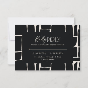 Invitation Blanc noir abstrait simple mariage R.S.V.P