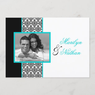 Invitation blanc noir de mariage de photo de