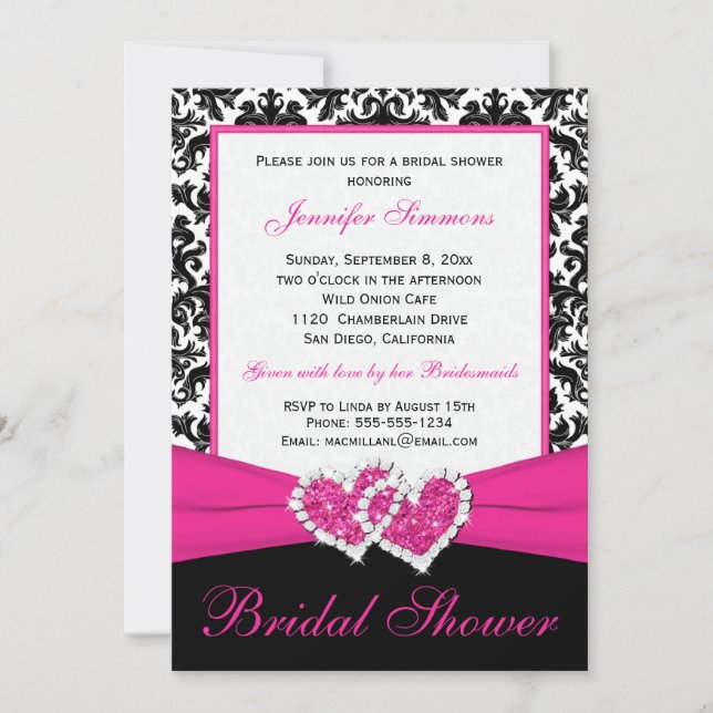 Invitation blanc noir rose de Fête de la mariée de (Devant)