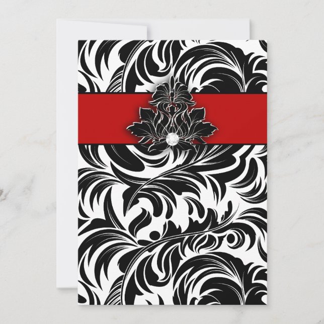 Invitation Blanc noir rouge de mariage d'emblème élégant de (Devant)