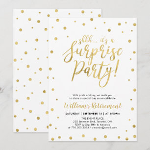 Invitation Blanc & Or   Fête de retraite moderne surprise
