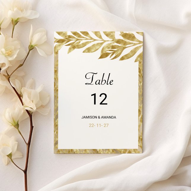 Invitation Blanc or feuille élégance florale Numéro de tablea (White gold leaves elegance floral Table Numbers)