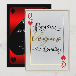 Invitation Blanc Or Rouges Reine de Cœur Vegas 21ème Annivers