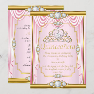 Invitation blanc Quinceanera en soie rose or