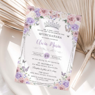 Invitation Blanc rose clair Lilac blanc Floral Argent Quincea