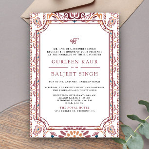 Invitation Blanc rose Ikat Anand Karaj Sikh Mariage
