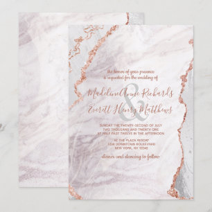 Invitation Blanc & Rose Or Agate Marbre Foil Mariage doré