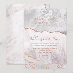 Invitation Blanc & Rose Or Agate Marbre Foil Mariage doré