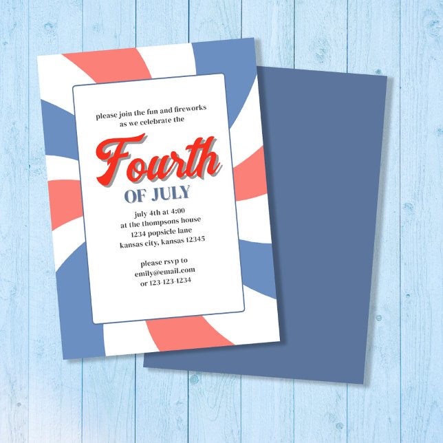 Invitation Blanc rouge et bleu 4 juillet (Fourth of July Custom Invitation )