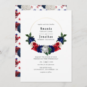 Invitation Blanc rouge et bleu 4 juillet Mariage