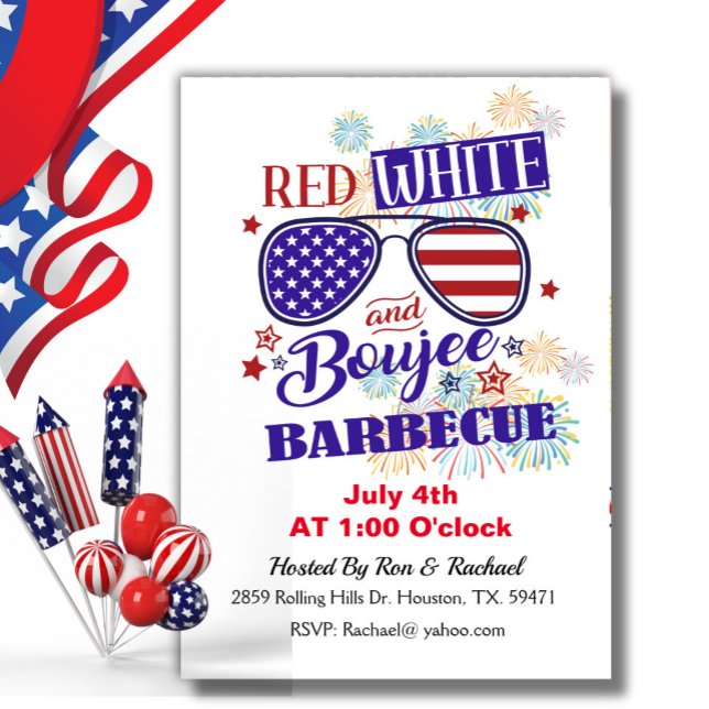 Invitation Blanc Rouge Et Boujee 4 juillet BBQ (Créateur téléchargé)