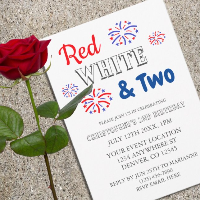 Invitation Blanc rouge et deux 2e anniversaire (Créateur téléchargé)