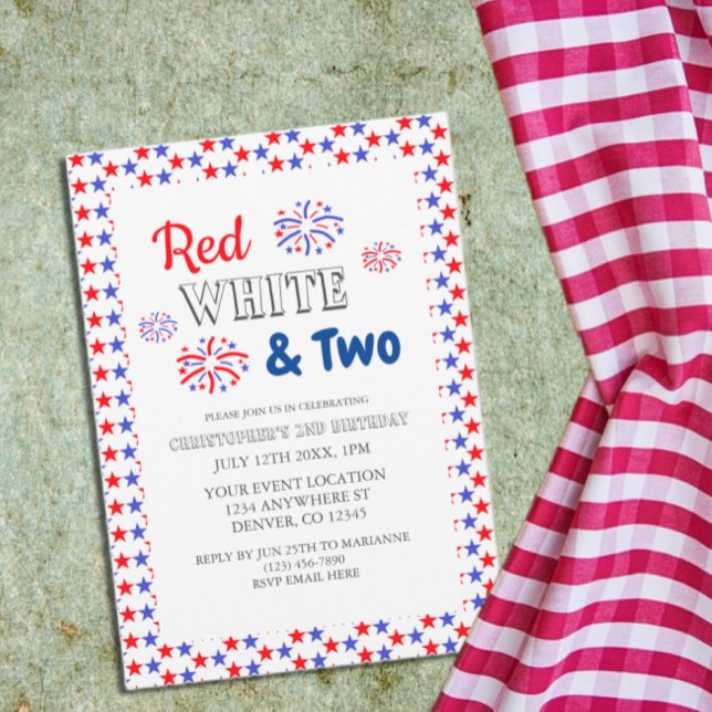 Invitation Blanc rouge et deux 2e anniversaire (Créateur téléchargé)