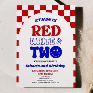 Invitation Blanc rouge et deux 4 juillet fête du 2e anniversa