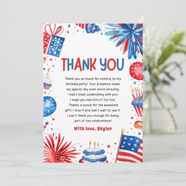 Invitation Blanc rouge et deux 4 juillet Merci d'anniversaire (Debout devant)