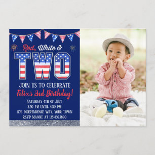Invitation Blanc Rouge Et Deux Garçons 4 juillet Anniversaire