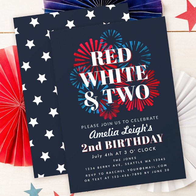 Invitation Blanc rouge et deux Juillet 4e Enfants 2e Annivers (Créateur téléchargé)