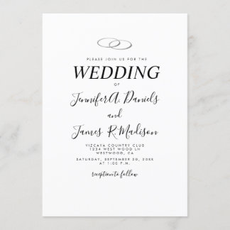 Invitation Blanc simple avec anneaux Mariage