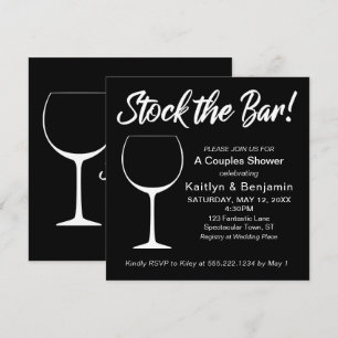 Invitation Blanc sur noir Stock le Bar Script Couples Douche