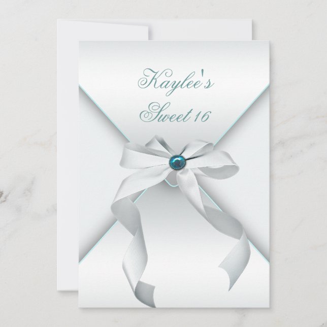 Invitation Blanc Turquoise sucré 16 fête d'anniversaire (Devant)