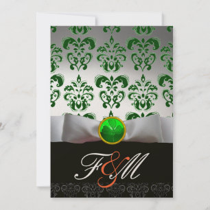 Invitation BLANC VERT DAMASK & SHAMROCK MONOGRAM OR Orange