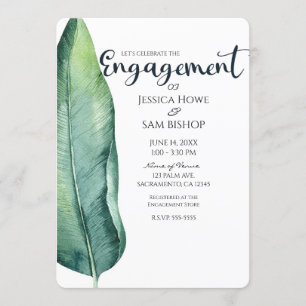 Invitation Blanc & Vert Feuille Tropicale Élégant Engagement