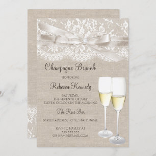 Invitation Blanc Vintage Champagne de dentelle Brunch Invitat