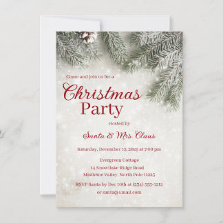 Invitation Blanc Vintage Neige Étincelle Cône de Pin et Branc