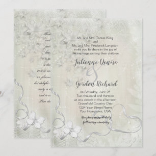 Invitation Blanc vintage sur Mariage à papillon floral blanc