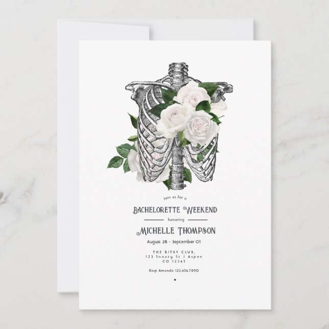 Invitation Blanc Whimsical Floral Gothique Bachelorette Week- (Devant)