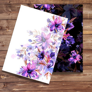 Invitation blanche aquarelle violet fleur rose