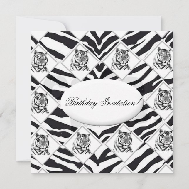 Invitation blanche d'anniversaire de tigre (Devant)