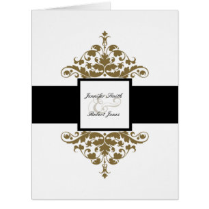 Invitation blanche de mariage damassé de noir et
