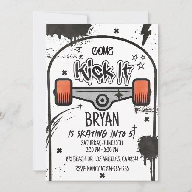 Invitation blanche de skateboard (Devant)