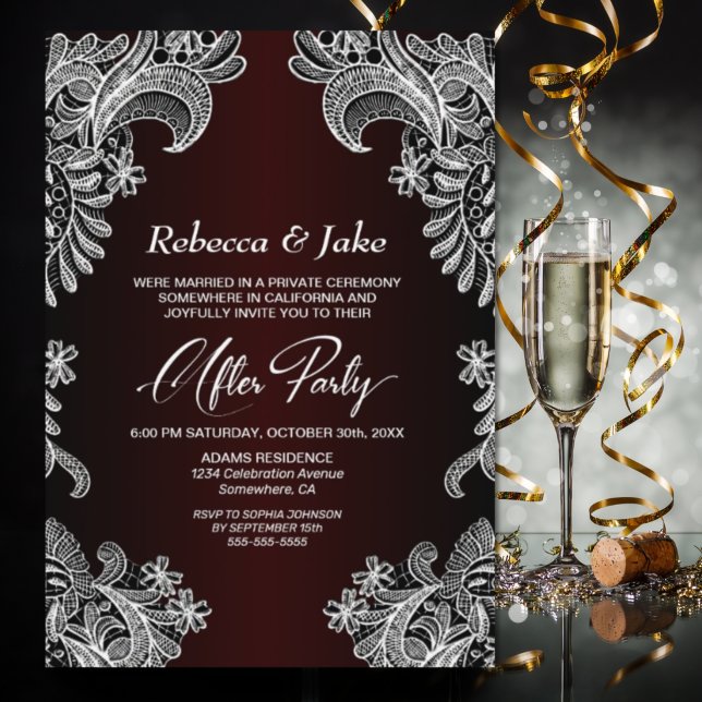 Invitation Blanche dentelle Bourgogne Mariage après la fête (Créateur téléchargé)