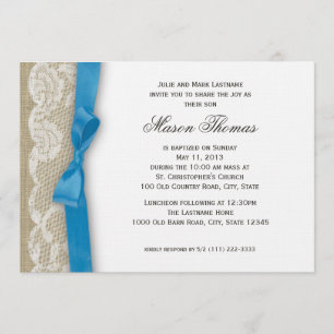 Invitation Blanche dentelle et Burlap Christening