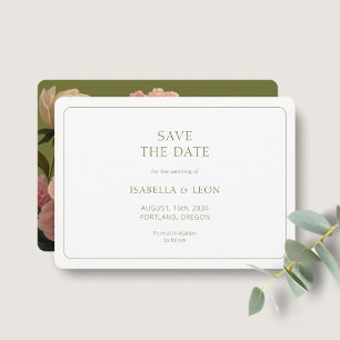 Invitation BLANCHE Rose vert olive moderne Sauvez la date