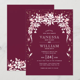 Invitation Blancs en cascade guirlande bordeaux mariage