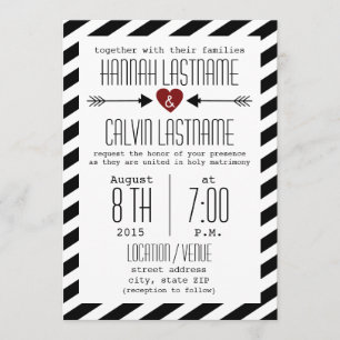 Invitation Blancs et Noirs Mariages - Coeur rouge + Flèches