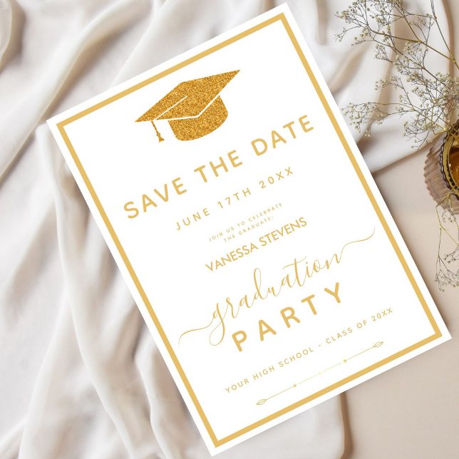 Invitation Blancs et or Classic Enregistrer la date (Créateur téléchargé)