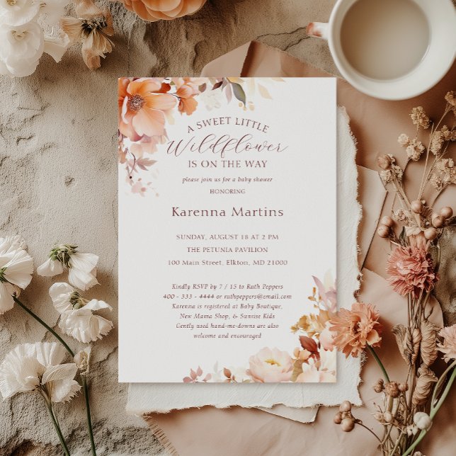Invitation Blancs Floral Automne Petit Baby shower Fleur sauv (Créateur téléchargé)
