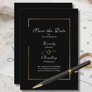 Invitation Blancs foncé noir Bordure or Sauvons la date