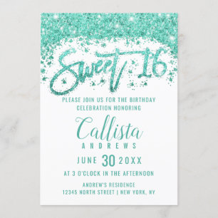 Invitation Blancs glamour Parties scintillant Turquoise Dust
