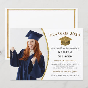 Invitation Blancs Gold Diplômé Photo Frame Graduate Party